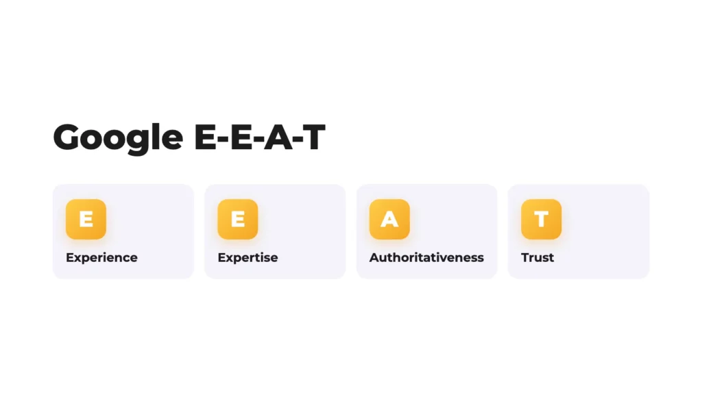 Google E-E-A-T, die vier Buchstaben stehen für Experience, Expertise, Authoritativeness und Trust